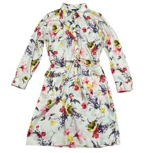 Lauren Ralph Lauren Floral Collared V Neck Shirt Dress Size 16 Belted Romantic